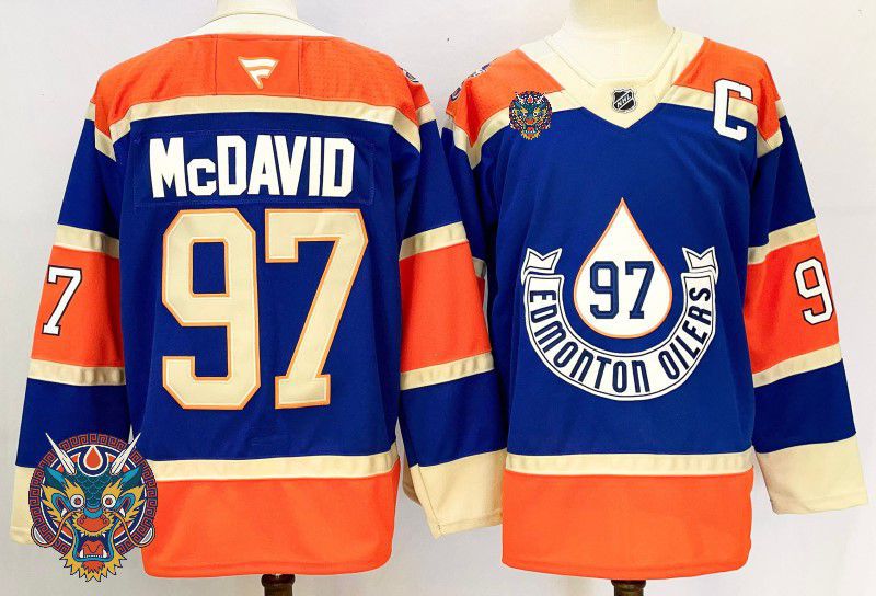 Men Edmonton Oilers #97 Mcdavid Blue Fanatics 2025 NHL Jersey style 7